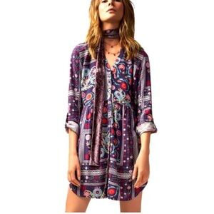 JOSIE NATORI Purple Floral Coastal Shirt Dress Sleep-shirt Tunic Top Dress MED
